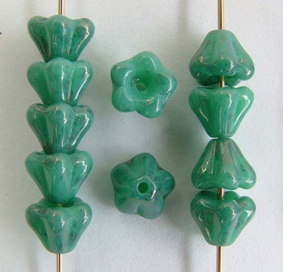 Flower Bell Green 6mm Turquoise Shimmer 63130-14400 Czech Glass Bead x 50